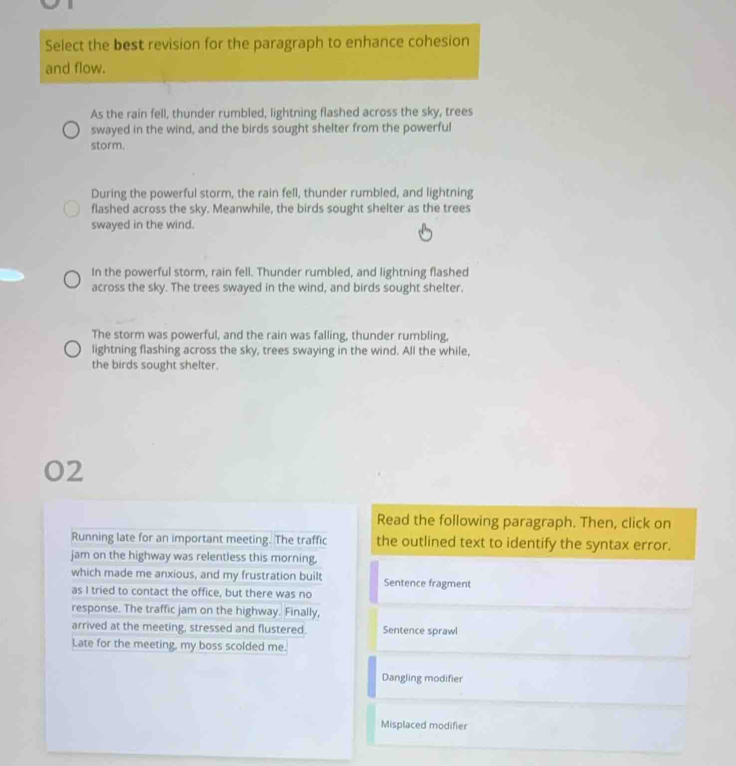 01 select the best revision for the paragraph to enhance cohesion and f…