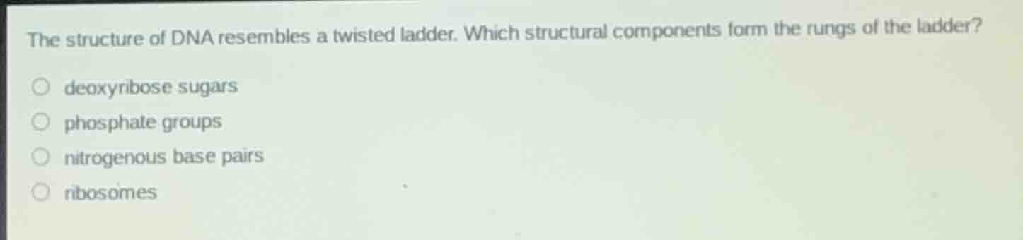 the structure of dna resembles a twisted ladder. which structural compo…