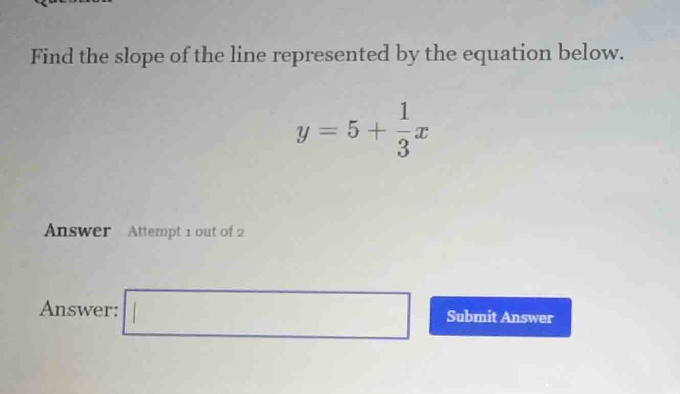 find the slope of the line represented by the equation below. $y = 5 + …