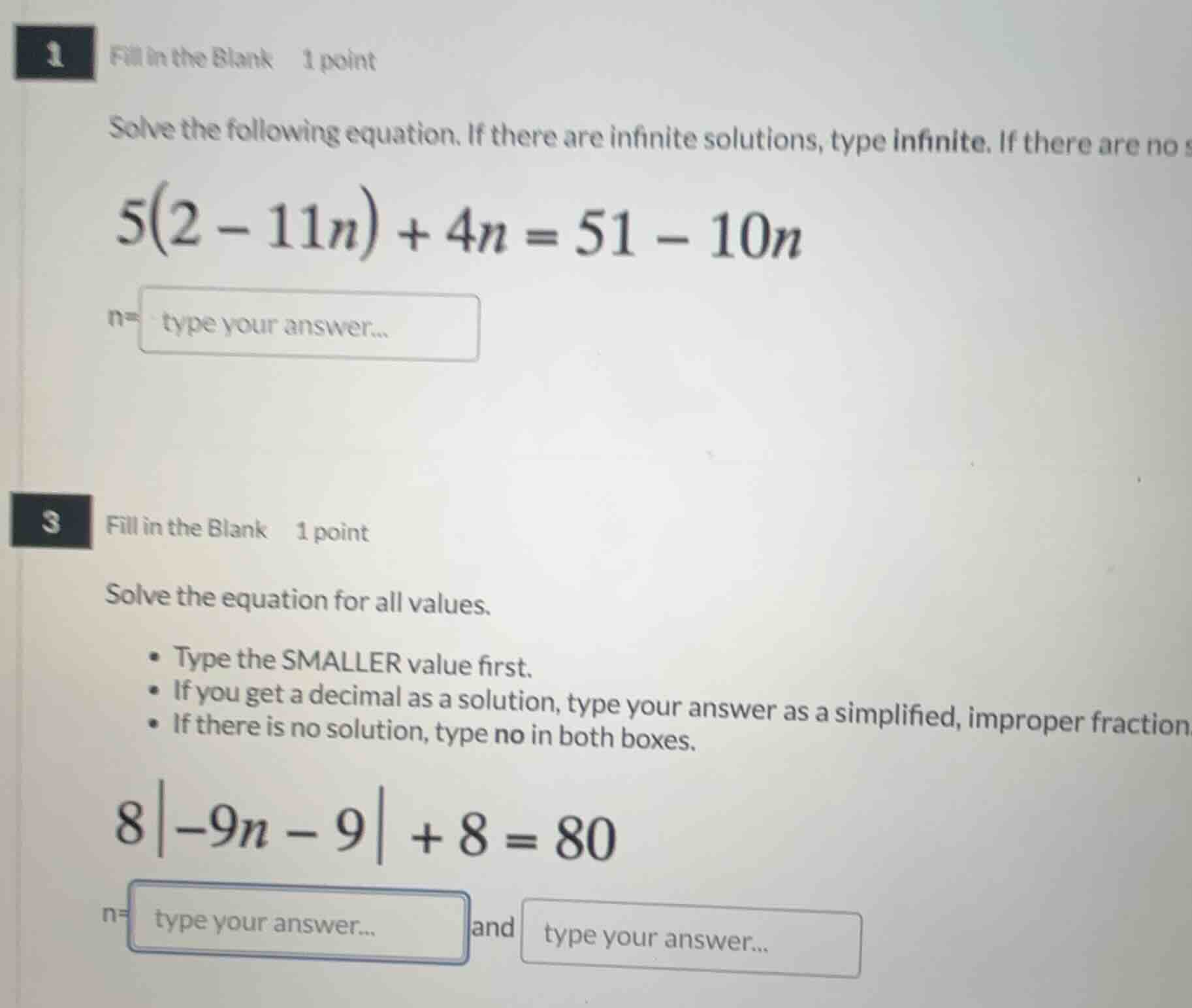1 fill in the blank 1 point solve the following equation. if there are …
