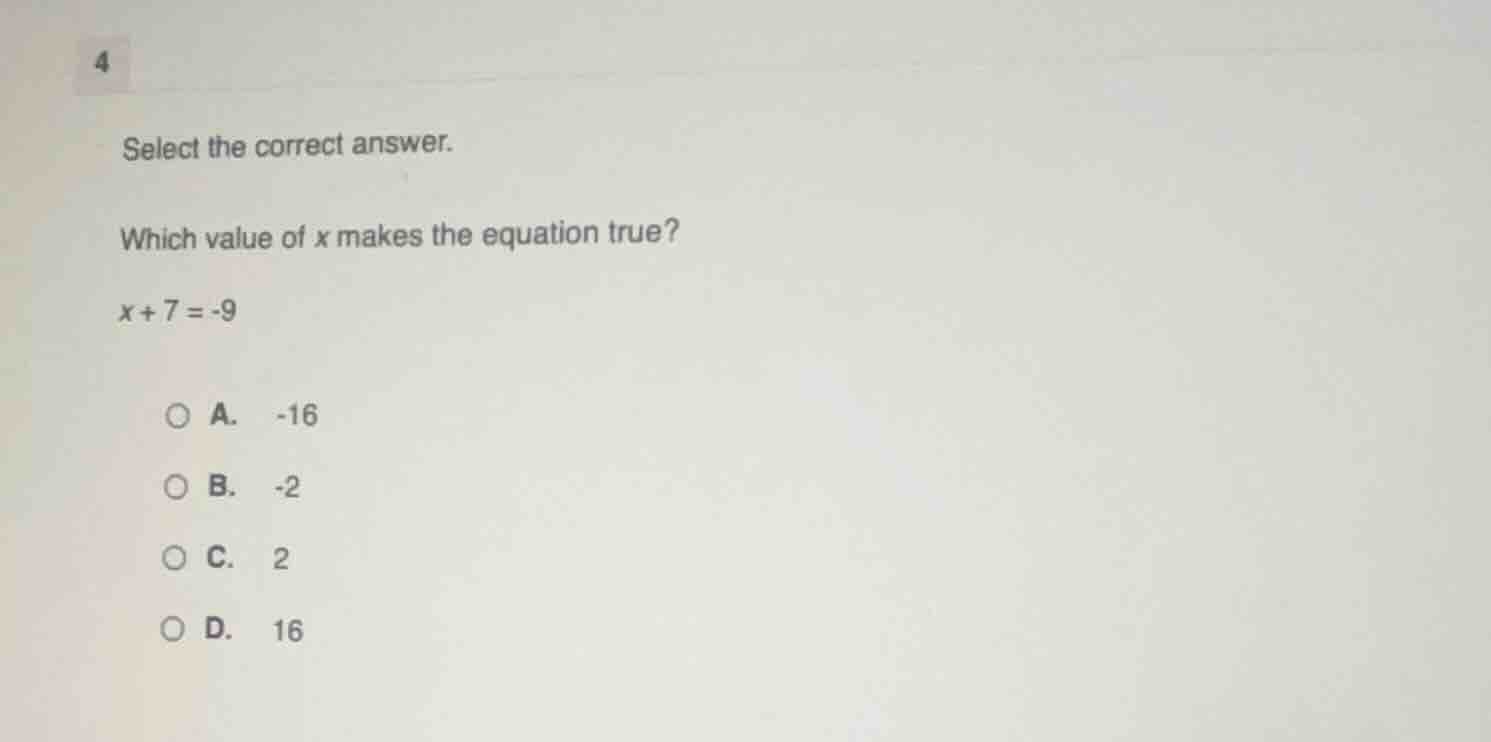 4 select the correct answer. which value of x makes the equation true? …