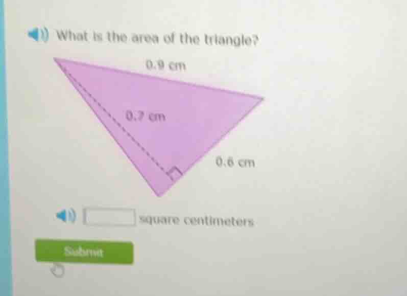 what is the area of the triangle? image of a right triangle with legs 0…