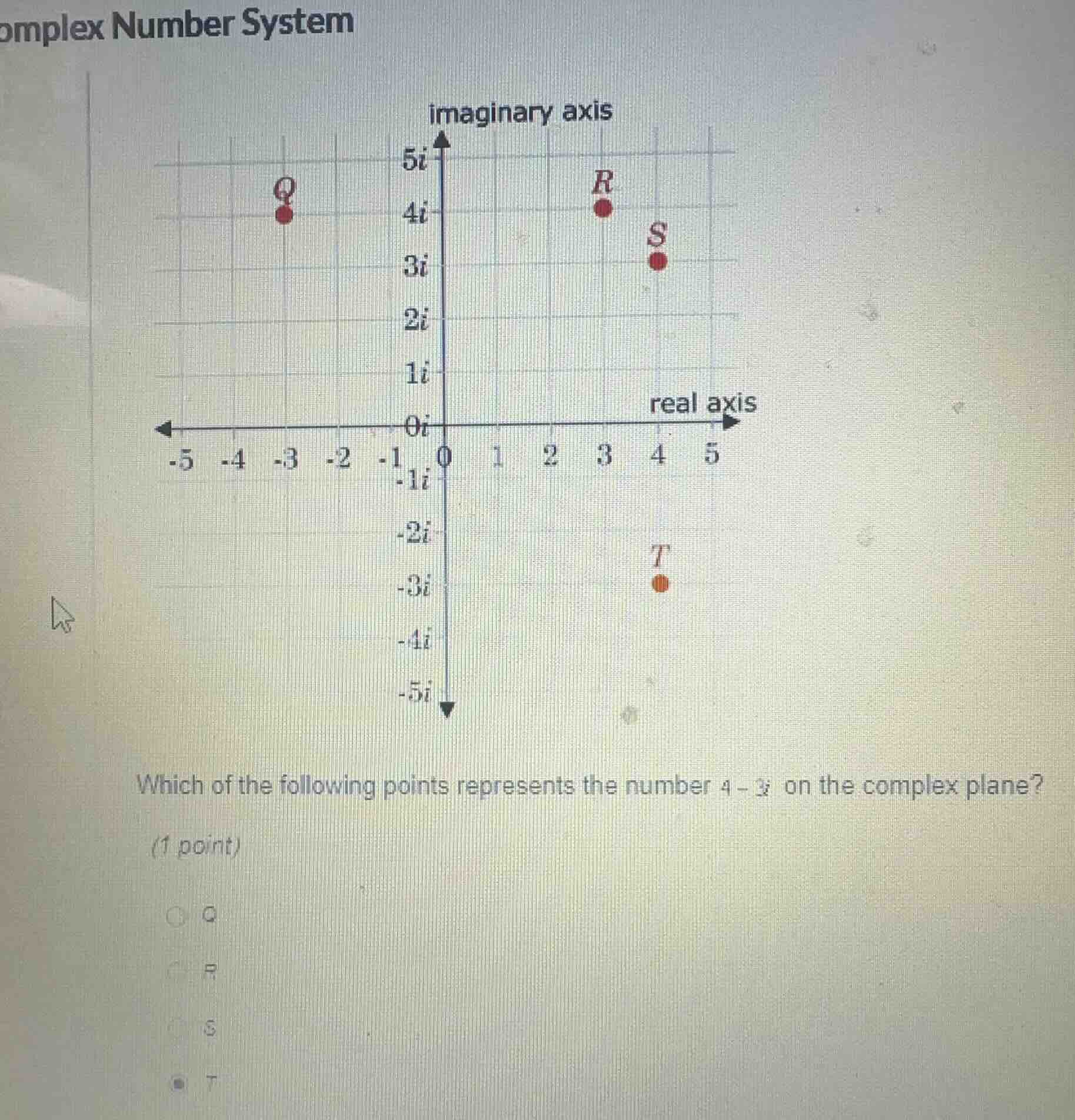 complex number system imaginary axis 5i q r 4i s 3i 2i 1i real axis 0i …