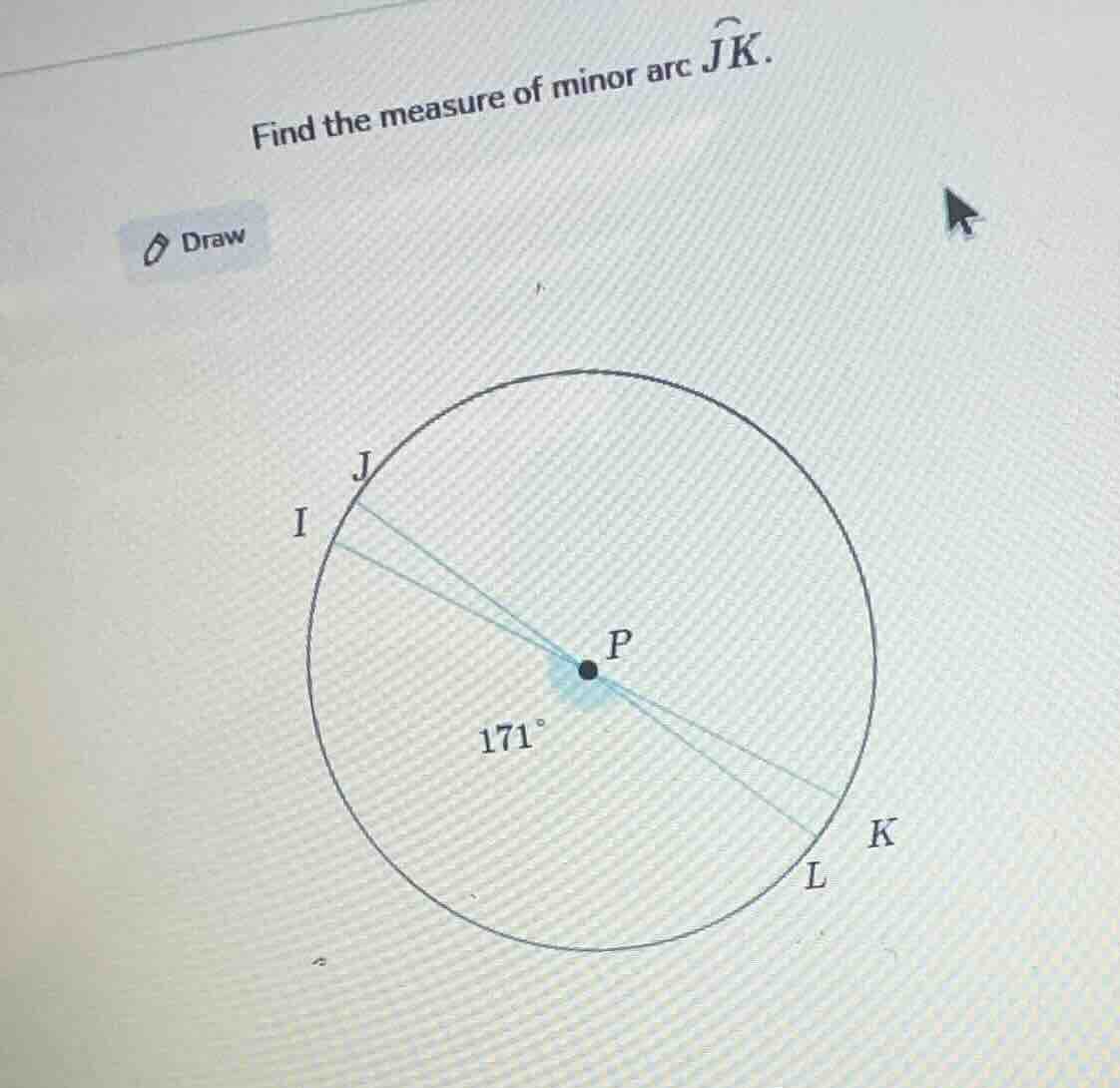 find the measure of minor arc \\(\\overset{\\frown}{jk}\\). (there is a…
