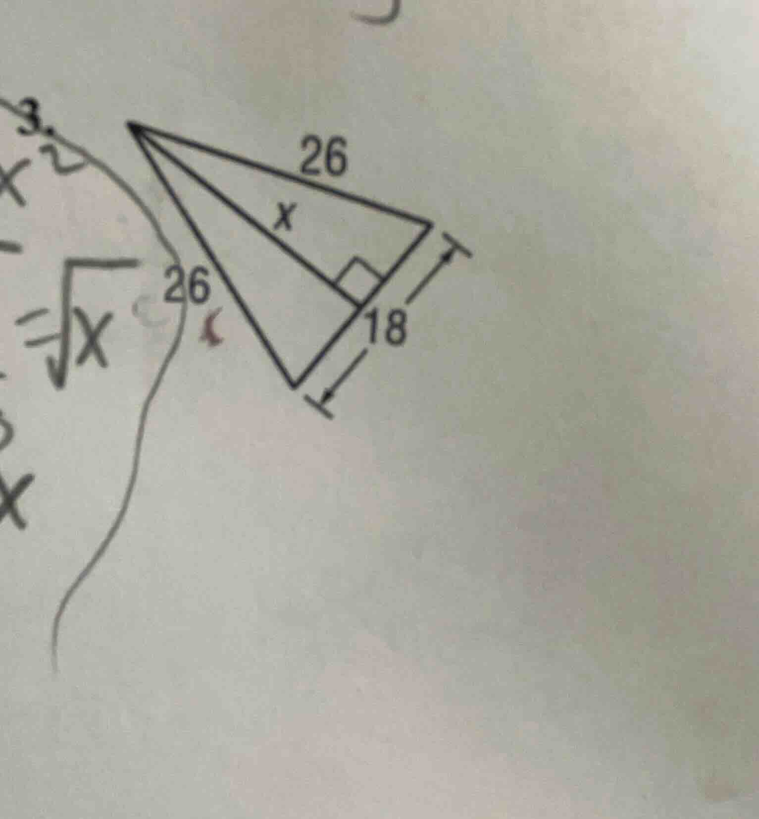a triangle with side lengths 26, 18, and a right triangle inside with h…