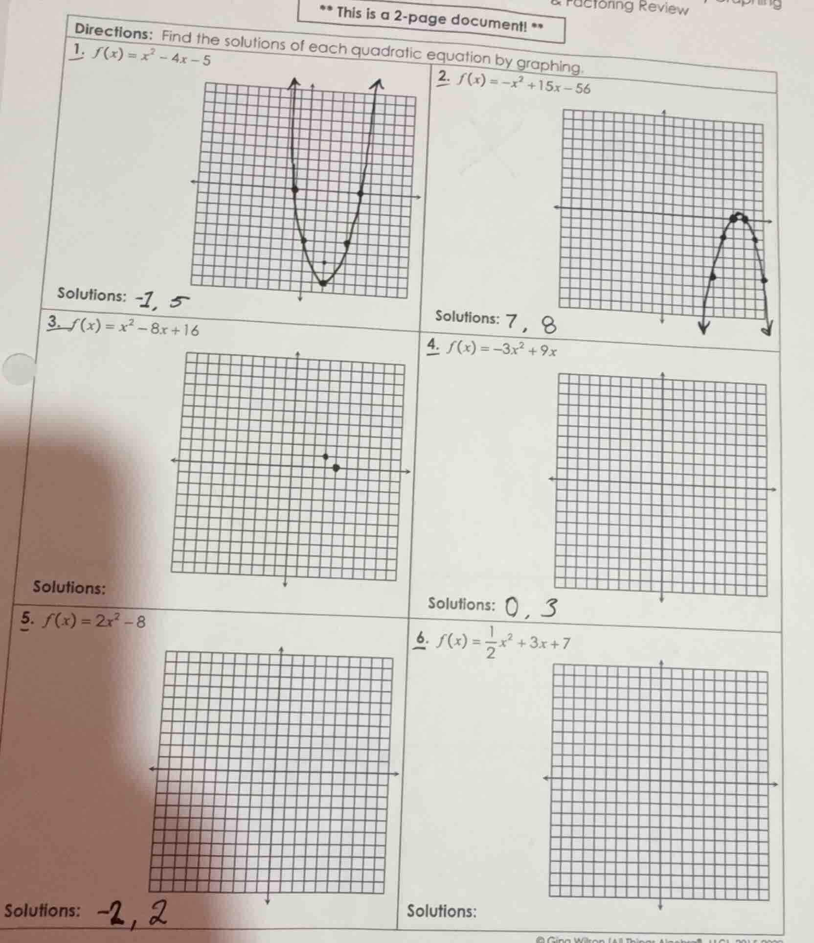 *** this is a 2 - page document! *** directions: find the solutions of …