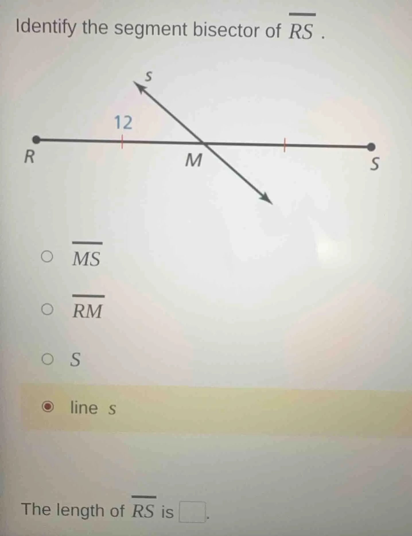 identify the segment bisector of \\(\\overline{rs}\\). image of a line …