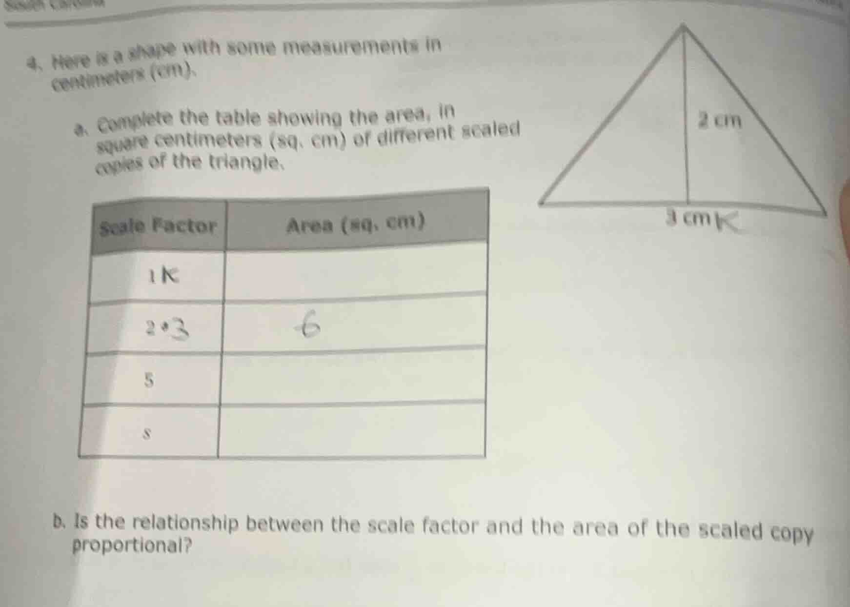 4. here is a shape with some measurements in centimeters (cm). a. compl…