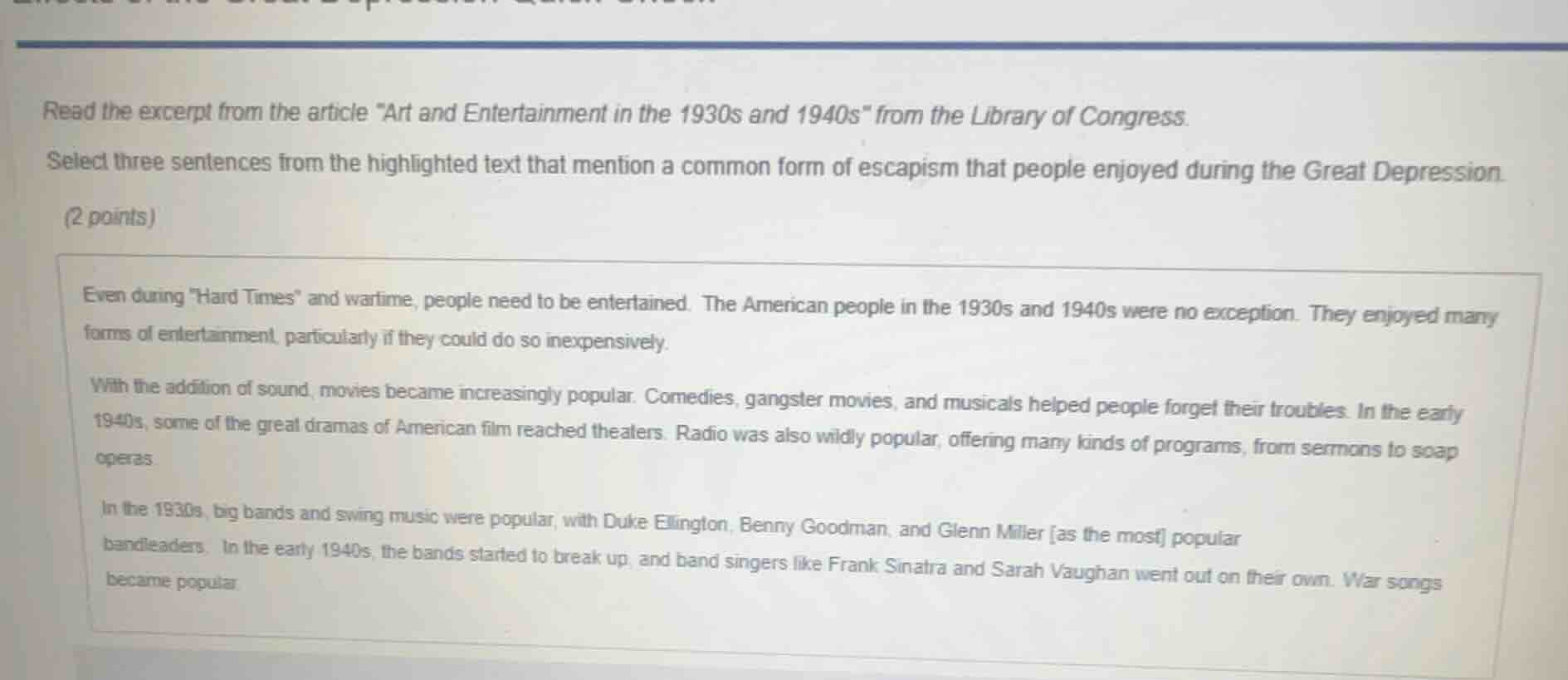 read the excerpt from the article \art and entertainment in the 1930s a…