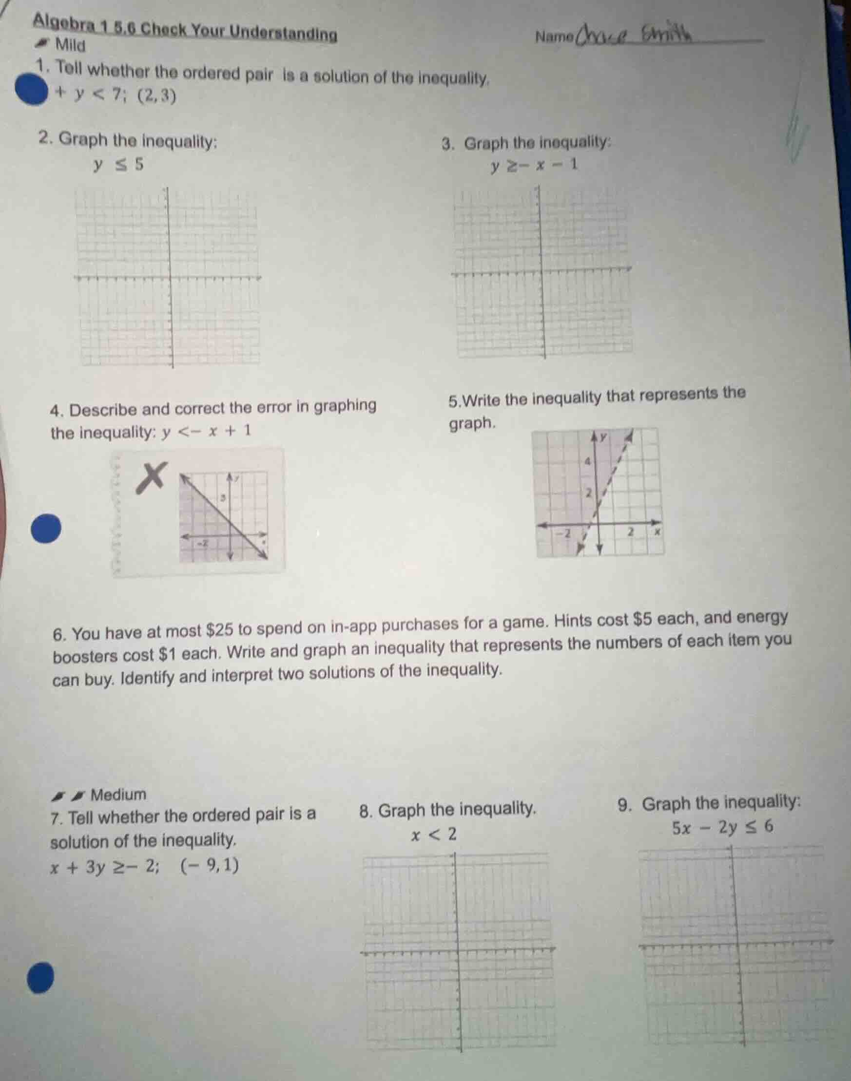 algebra 1 5,6 check your understanding mild 1. tell whether the ordered…