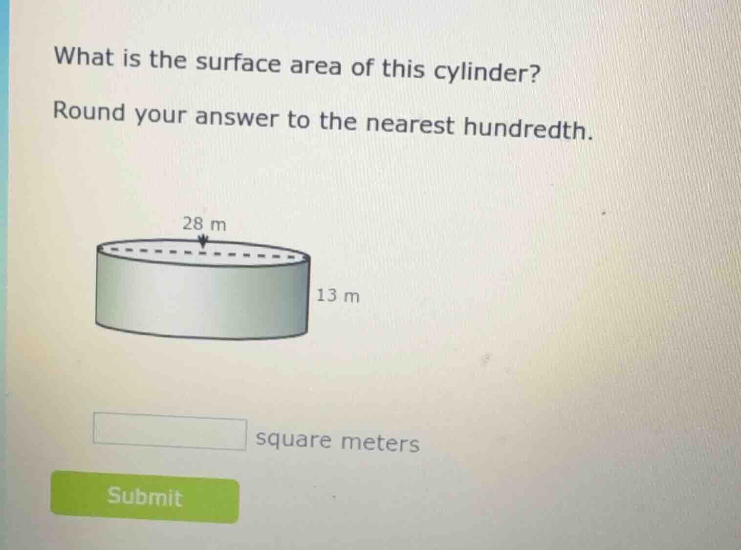 what is the surface area of this cylinder? round your answer to the nea…