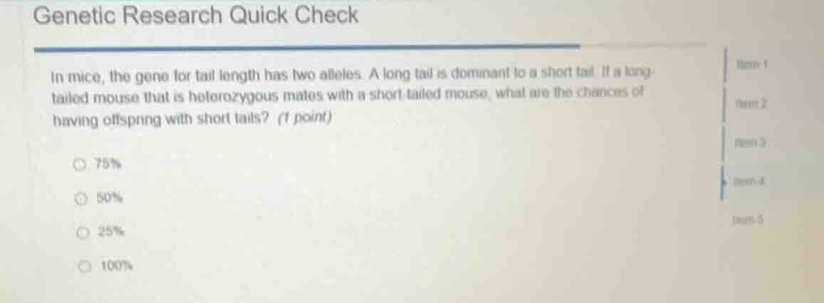 genetic research quick check in mice, the gene for tail length has two …