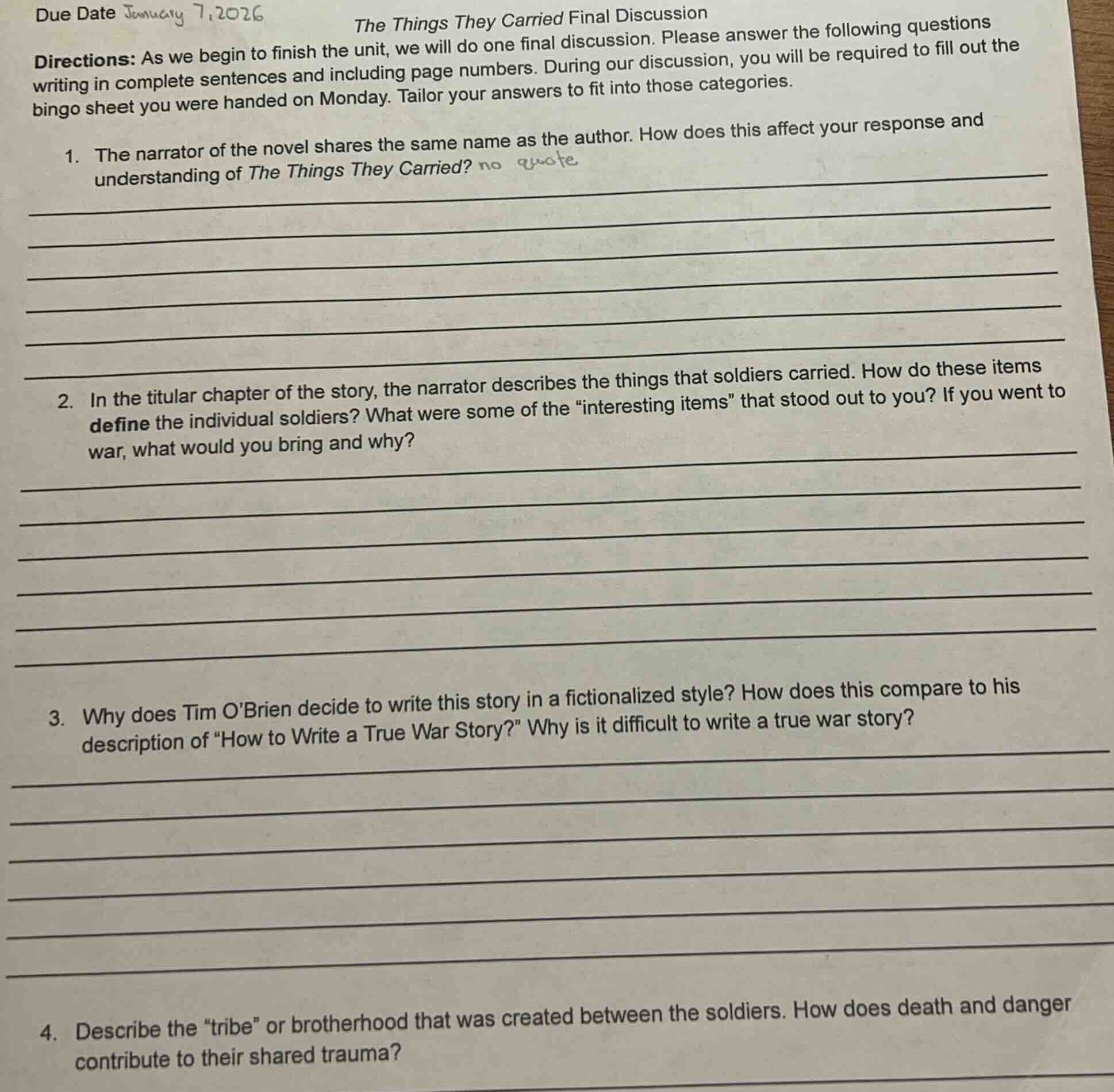 due date january 7, 2026 the things they carried final discussion direc…