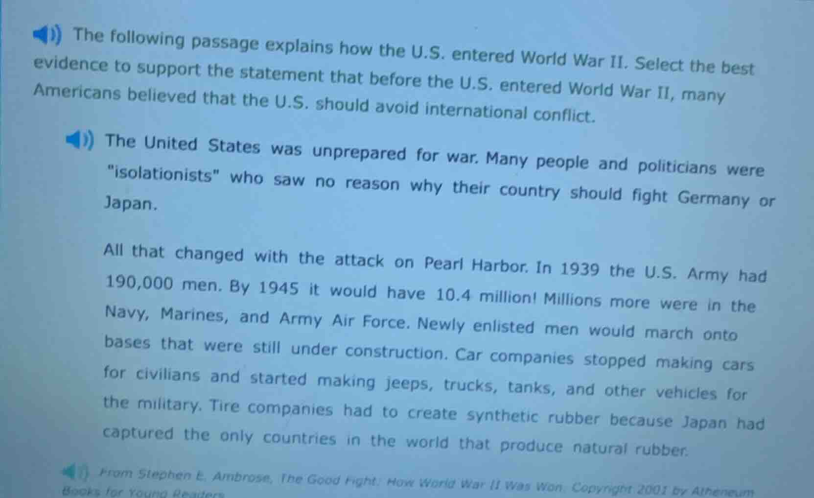 the following passage explains how the u.s. entered world war ii. selec…