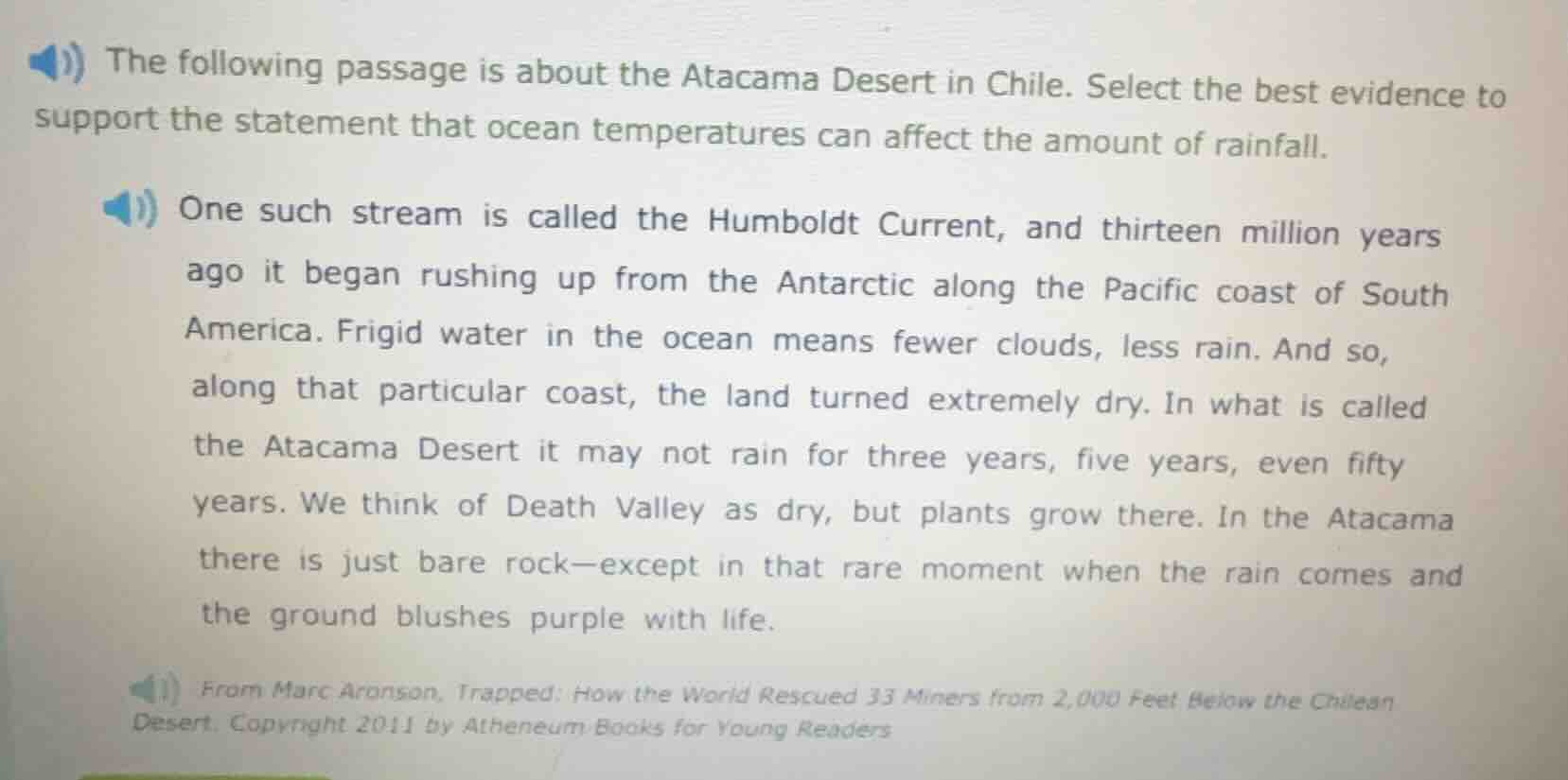 the following passage is about the atacama desert in chile. select the …