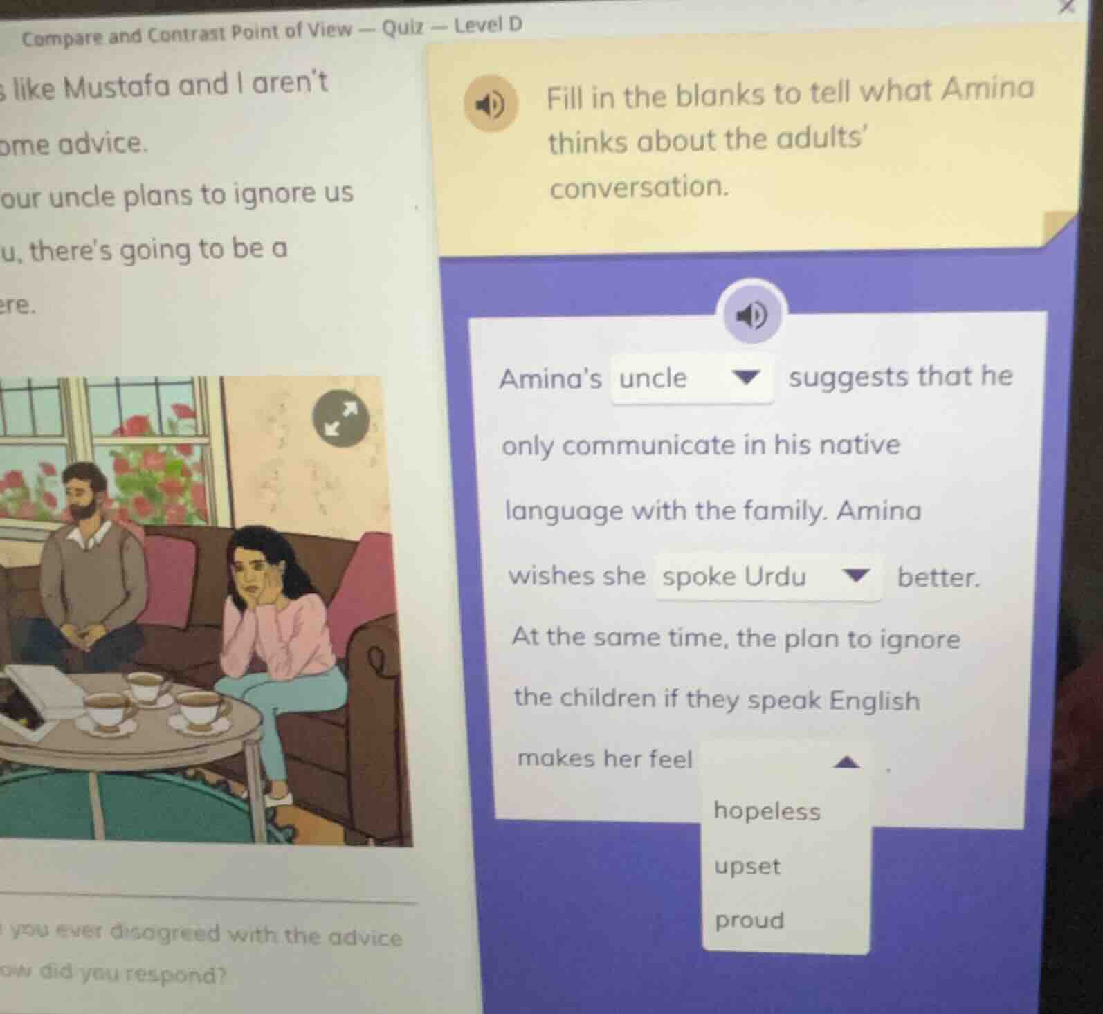 compare and contrast point of view — quiz — level d fill in the blanks …