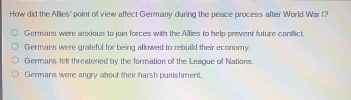 how did the allies point of view affect germany during the peace proces…