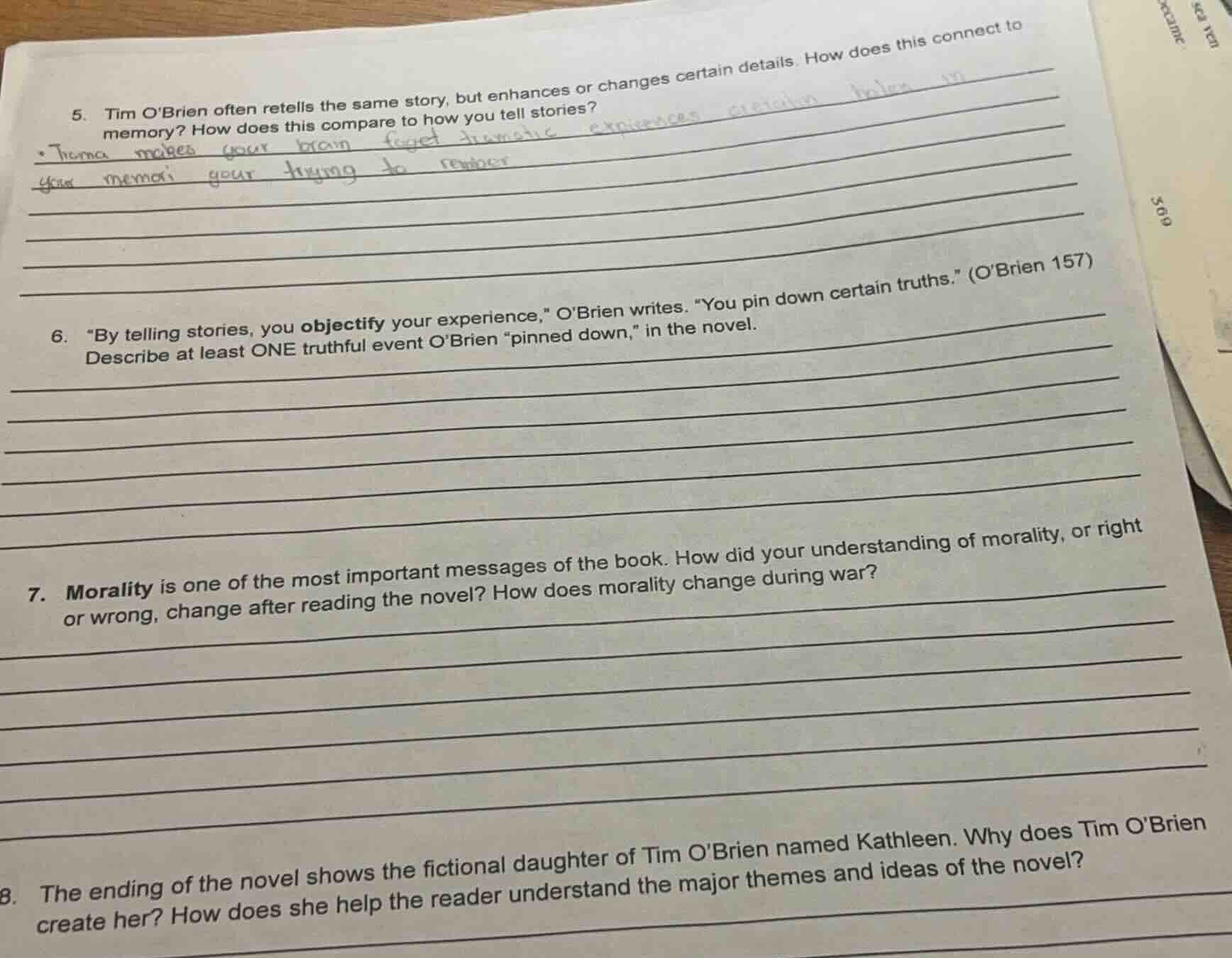 5. tim obrien often retells the same story, but enhances or changes cer…