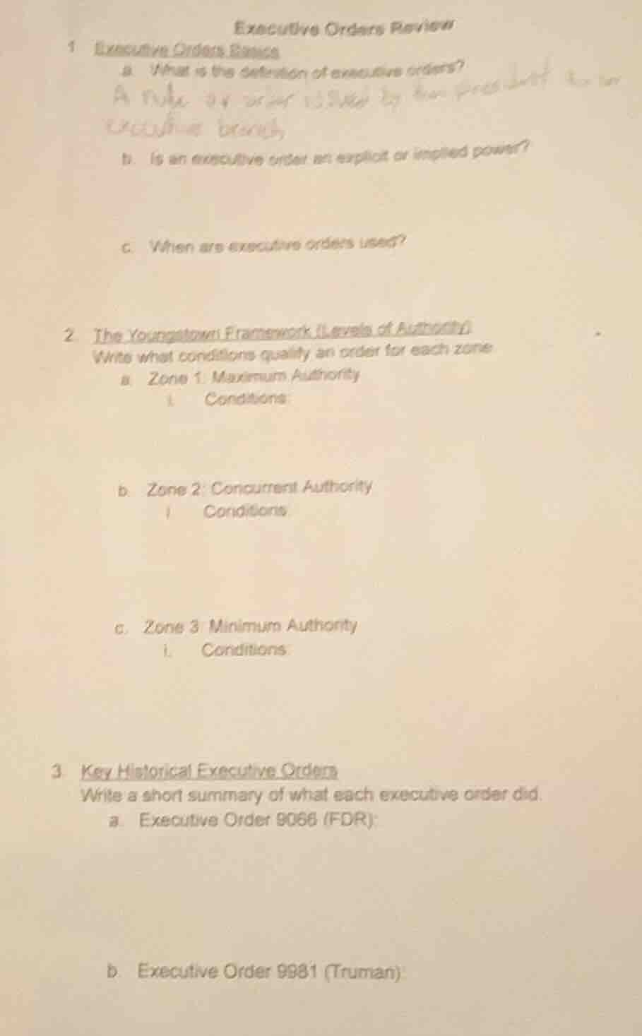 executive orders review 1 executive orders basics a. what is the defini…