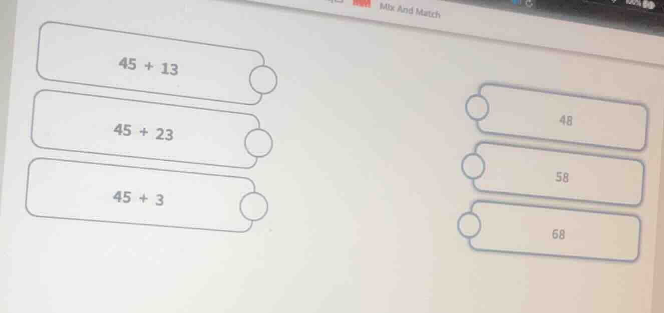 mix and match 45 + 13 45 + 23 45 + 3 48 58 68