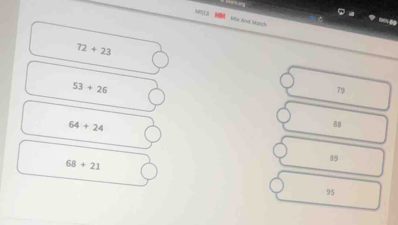 72 + 23; 53 + 26; 64 + 24; 68 + 21; 79; 88; 89; 95