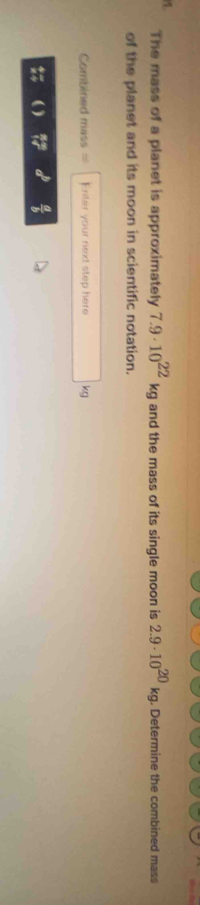 the mass of a planet is approximately $7.9 \\cdot 10^{22}$ kg and the m…