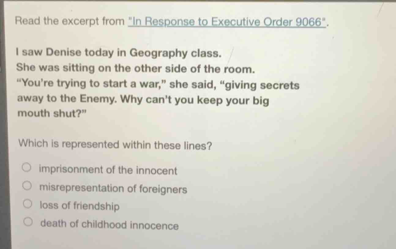 read the excerpt from \in response to executive order 9066\. i saw deni…
