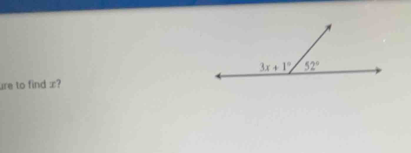 ure to find x? there is a straight line with a ray forming an angle. on…
