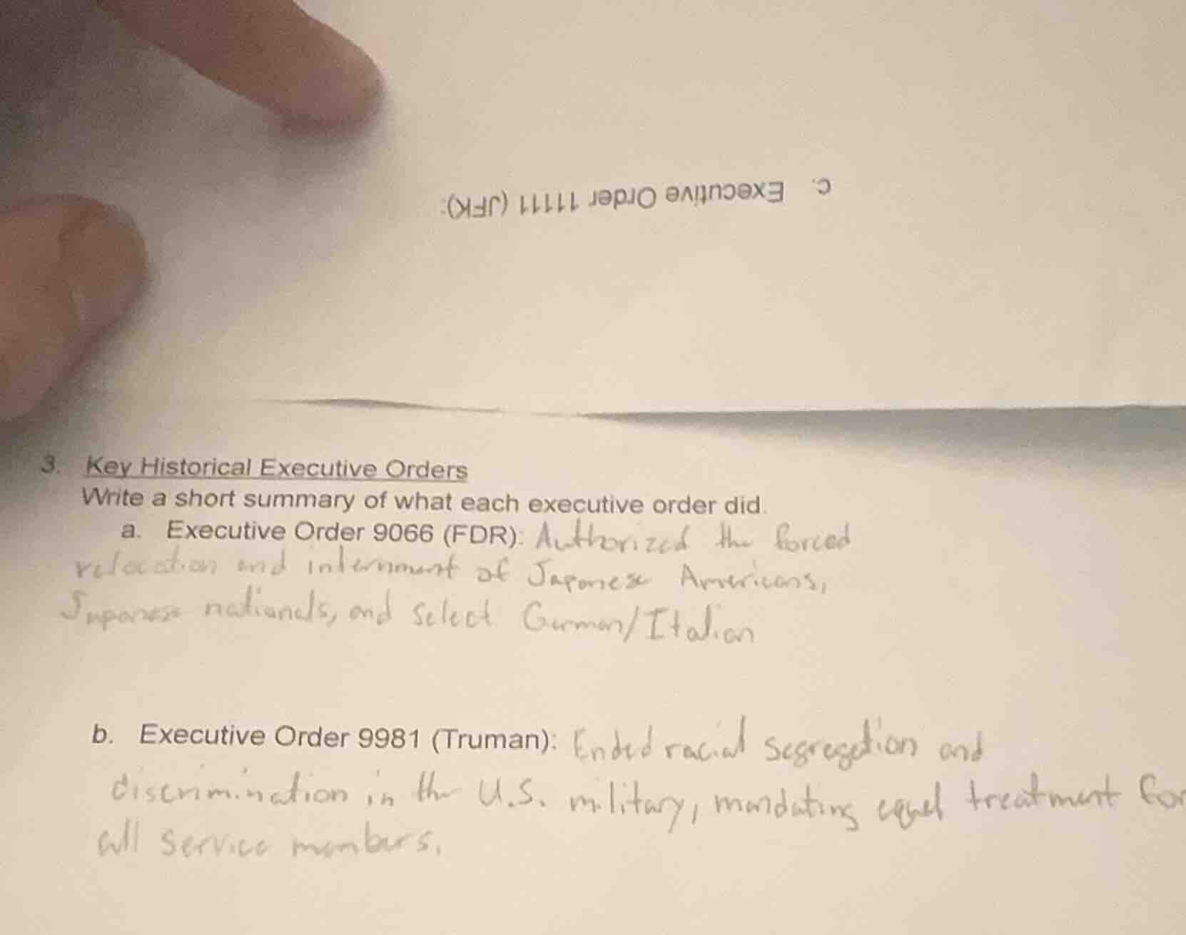 3. key historical executive orders write a short summary of what each e…