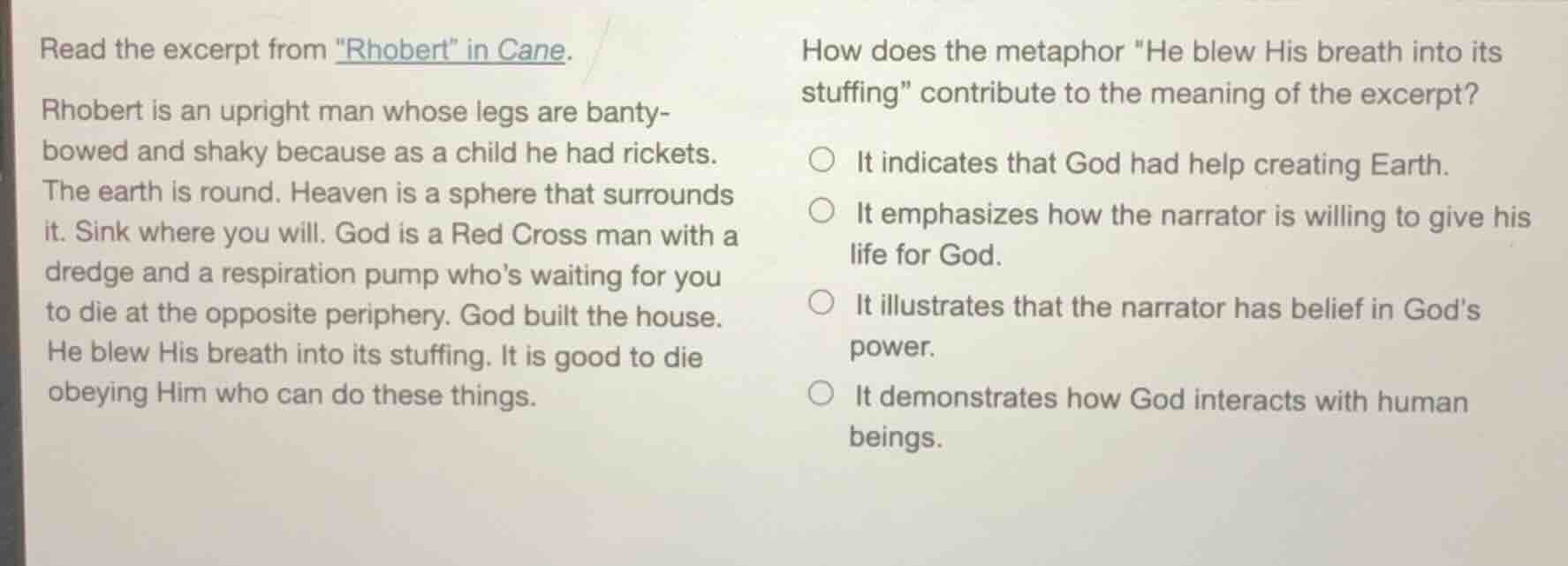 read the excerpt from hobert\ in cane. rhobert is an upright man whose …