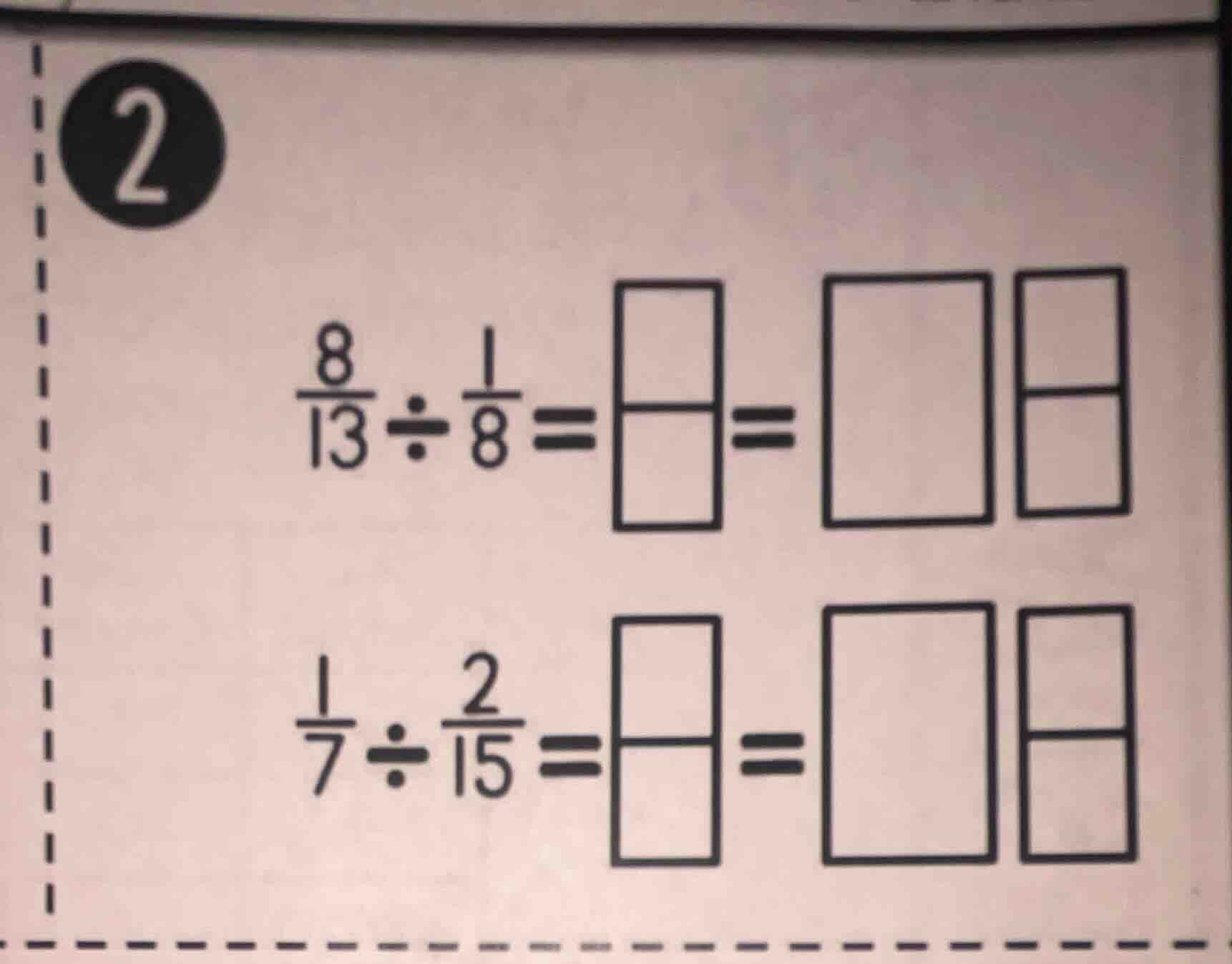 2 \\(\\frac{8}{13} \\div \\frac{1}{8} = \\frac{\\square}{\\square} = \\…