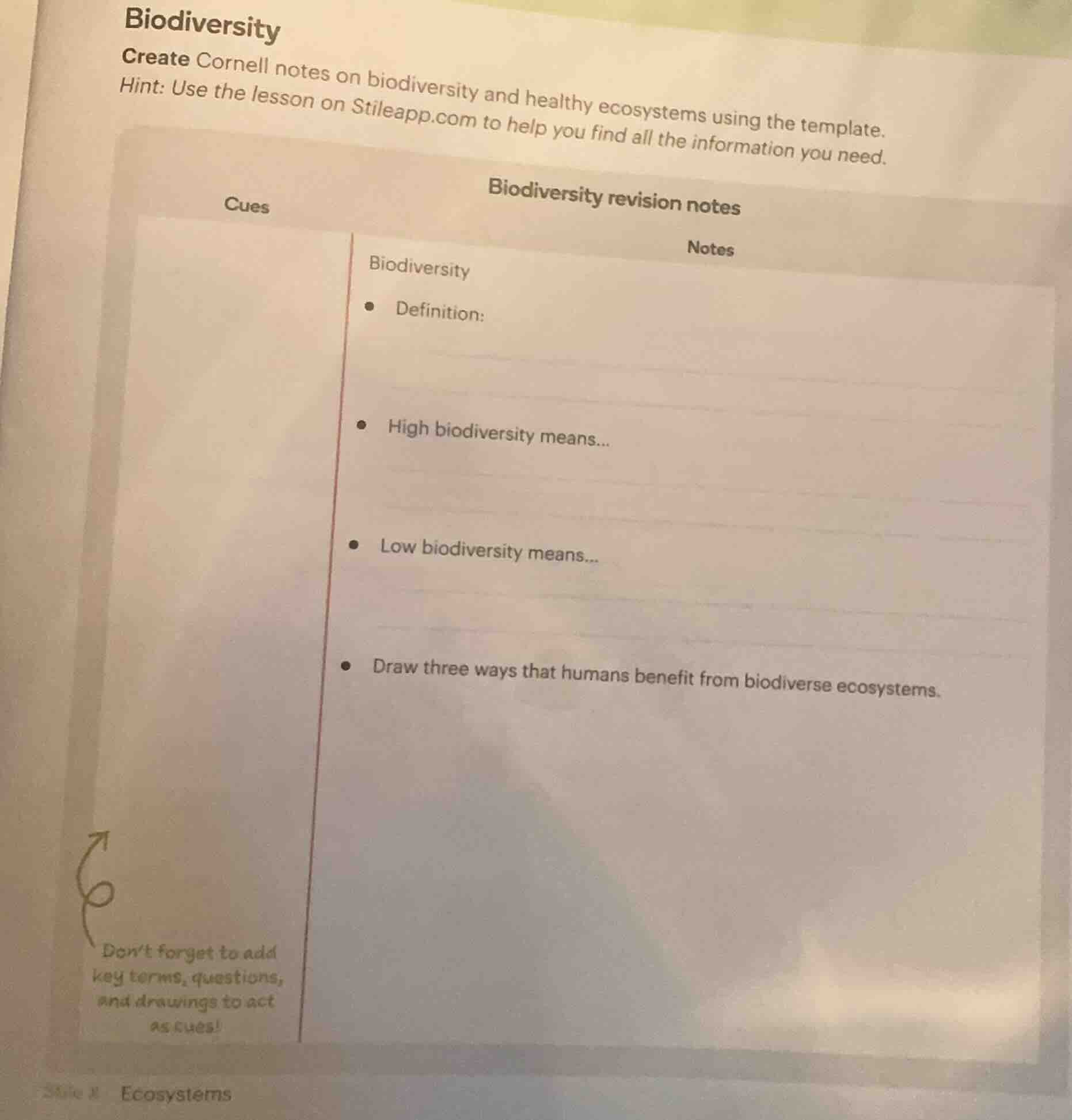 biodiversity create cornell notes on biodiversity and healthy ecosystem…