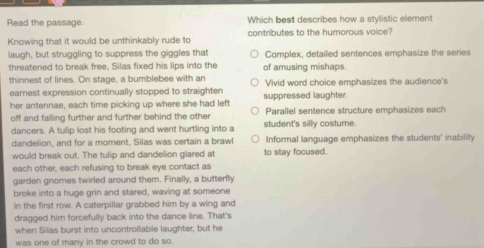 read the passage. knowing that it would be unthinkably rude to laugh, b…