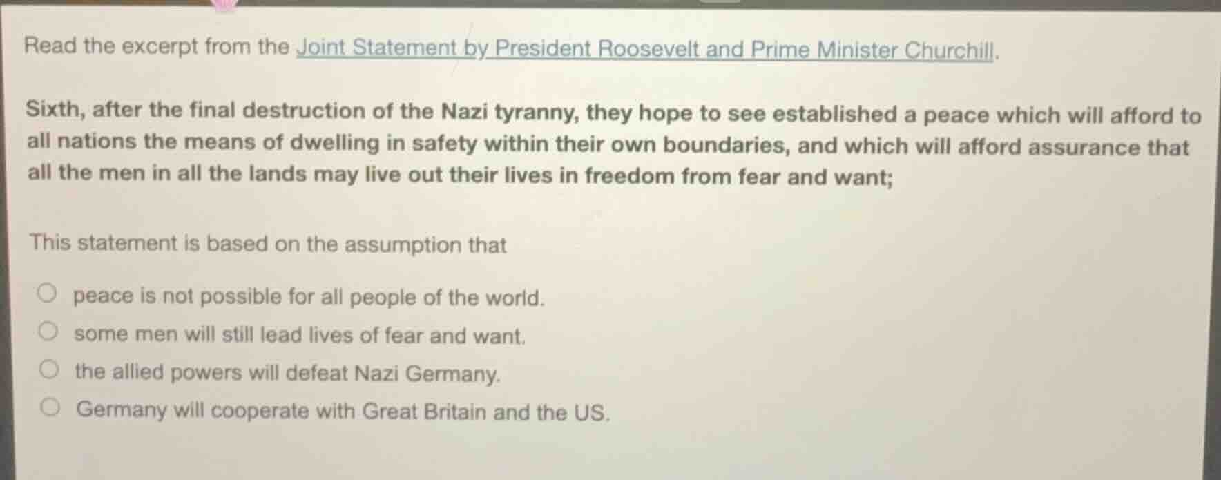 read the excerpt from the joint statement by president roosevelt and pr…