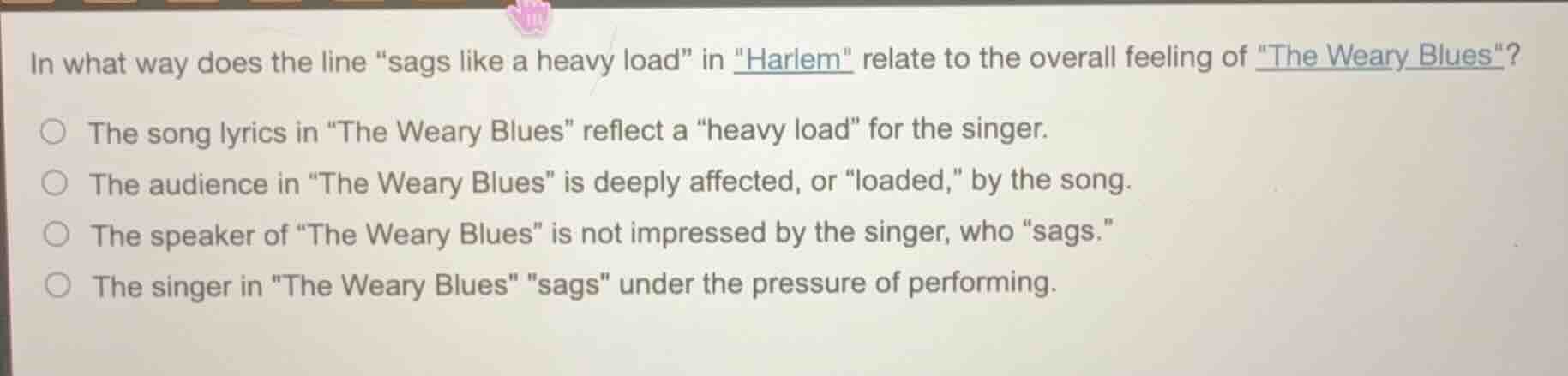 in what way does the line \sags like a heavy load\ in \harlem\ relate t…