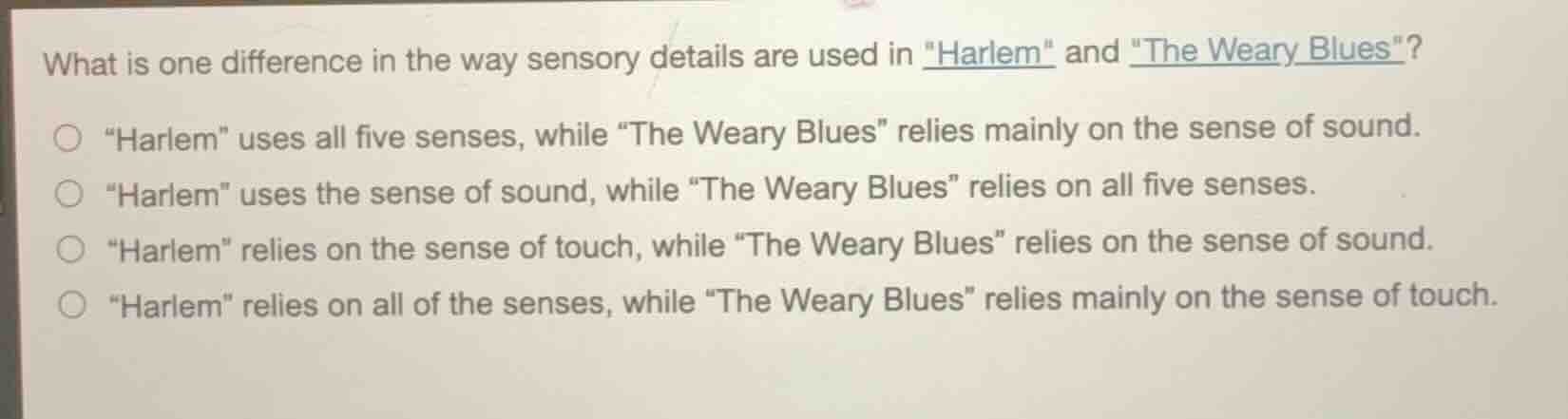 what is one difference in the way sensory details are used in \harlem\ …