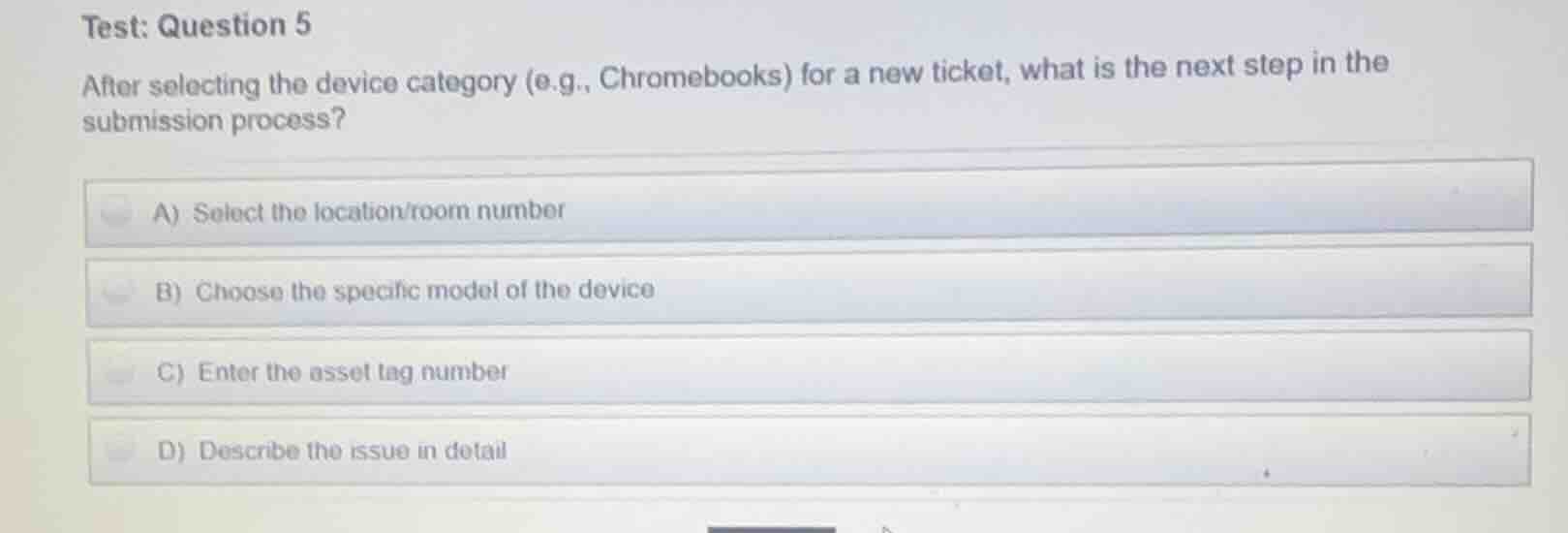 test: question 5 after selecting the device category (e.g., chromebooks…