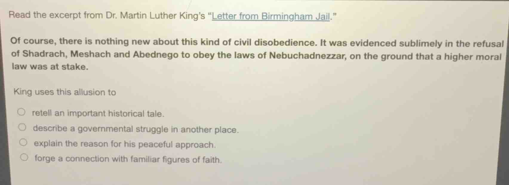 read the excerpt from dr. martin luther king’s “letter from birmingham …