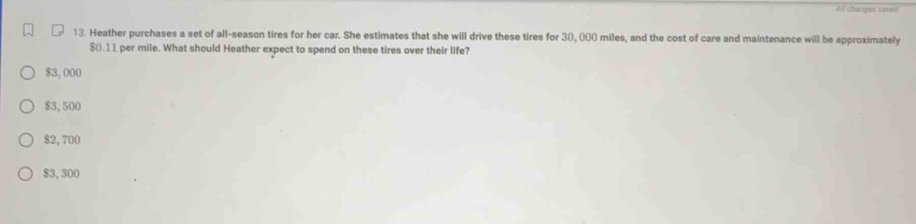 13. heather purchases a set of all - season tires for her car. she esti…