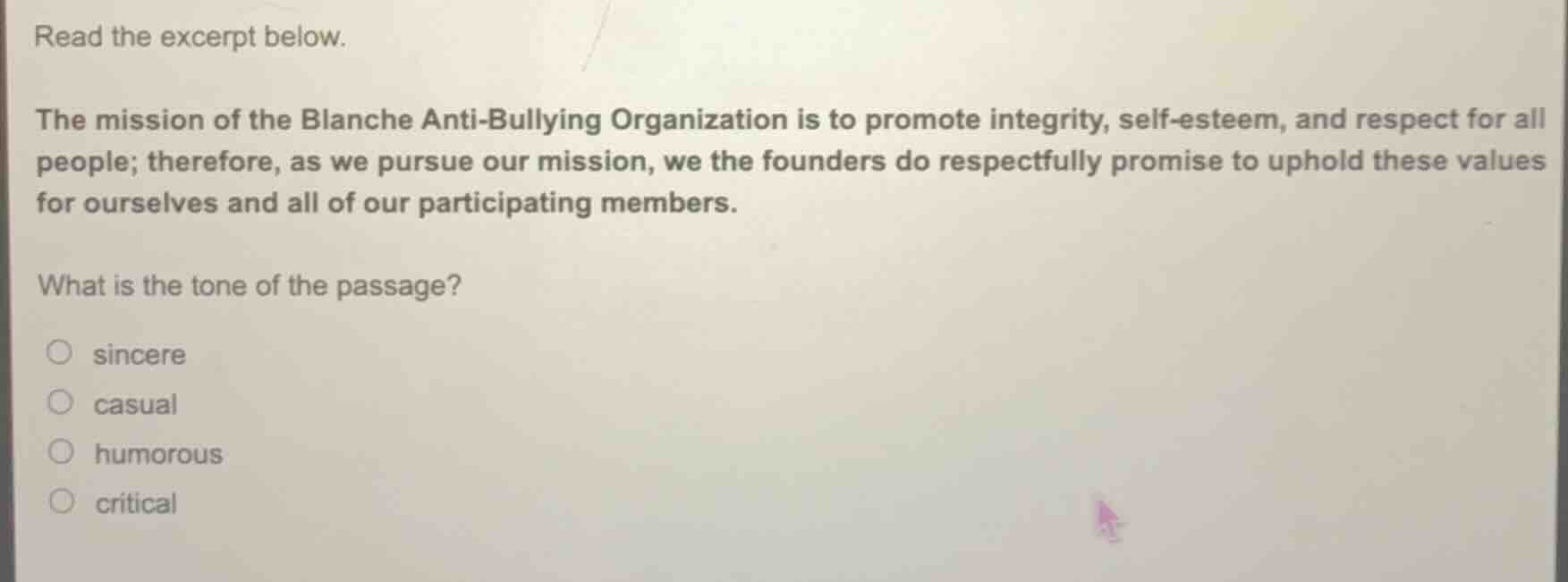 read the excerpt below. the mission of the blanche anti - bullying orga…