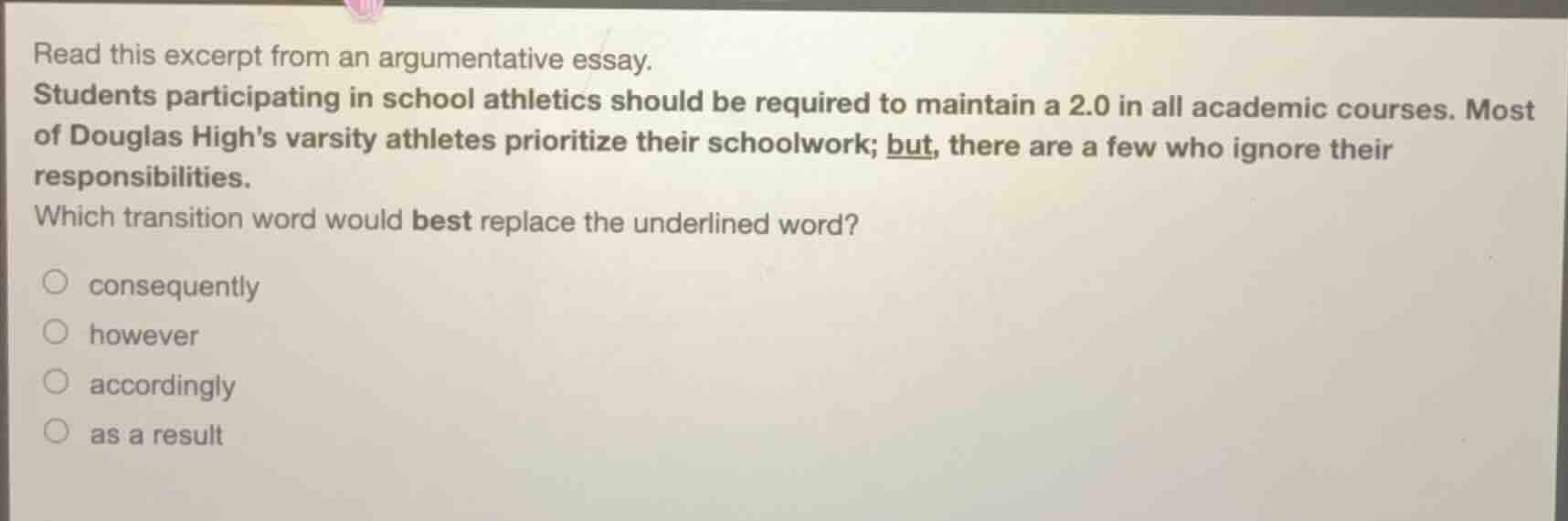 read this excerpt from an argumentative essay. students participating i…