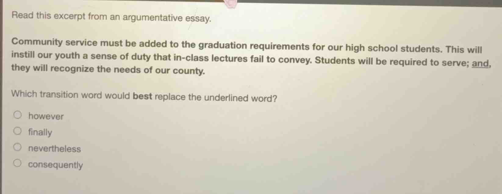 read this excerpt from an argumentative essay. community service must b…