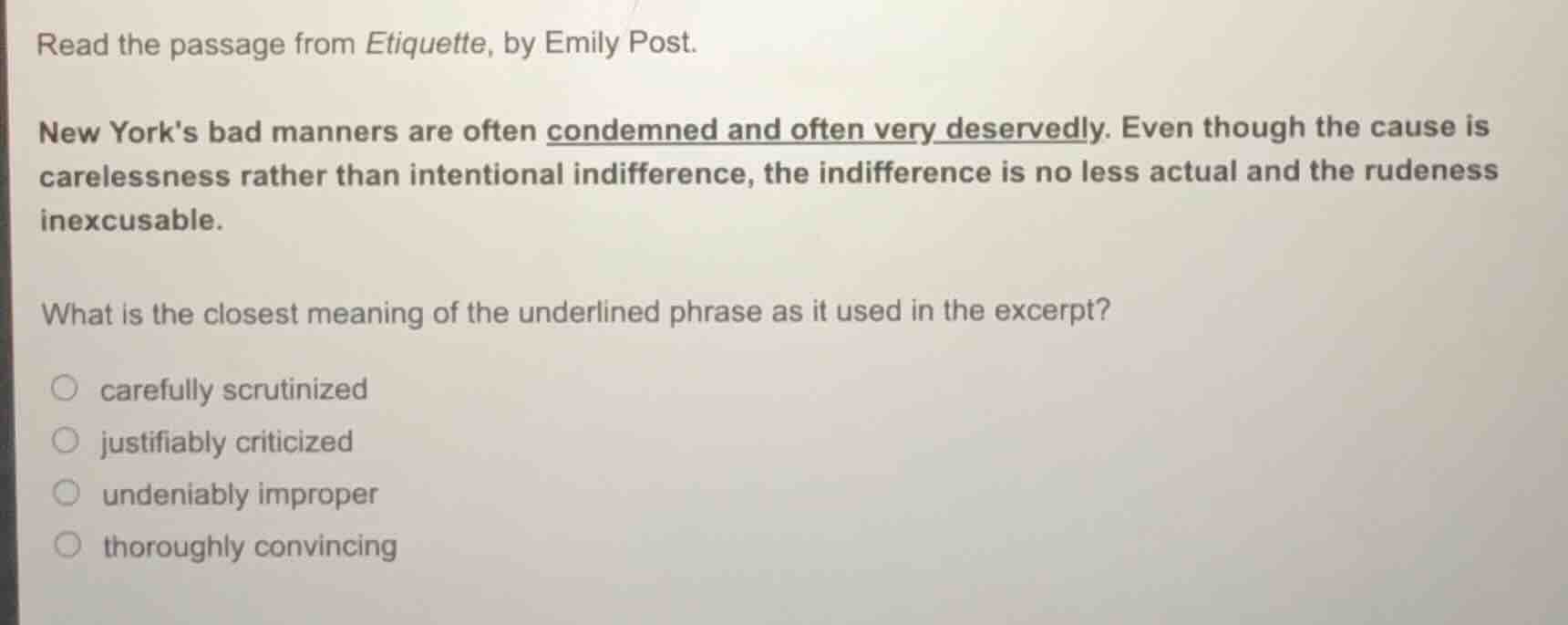 read the passage from etiquette, by emily post. new yorks bad manners a…