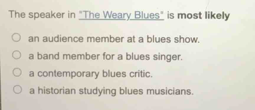 the speaker in \the weary blues\ is most likely an audience member at a…