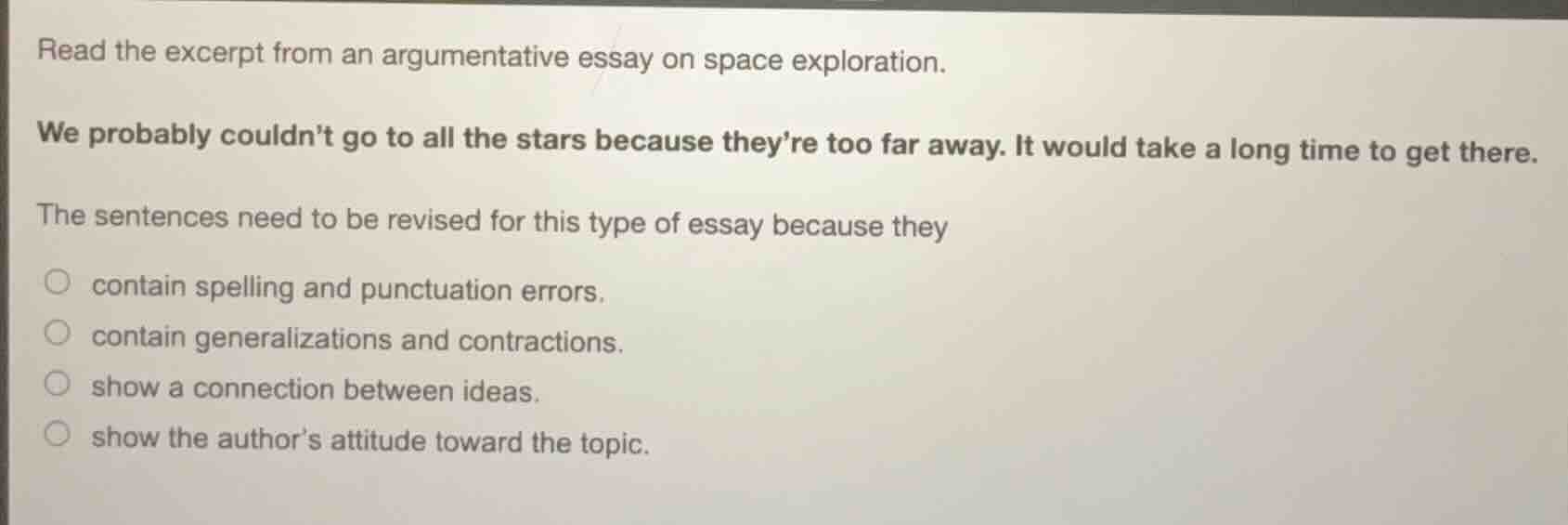 read the excerpt from an argumentative essay on space exploration. we p…