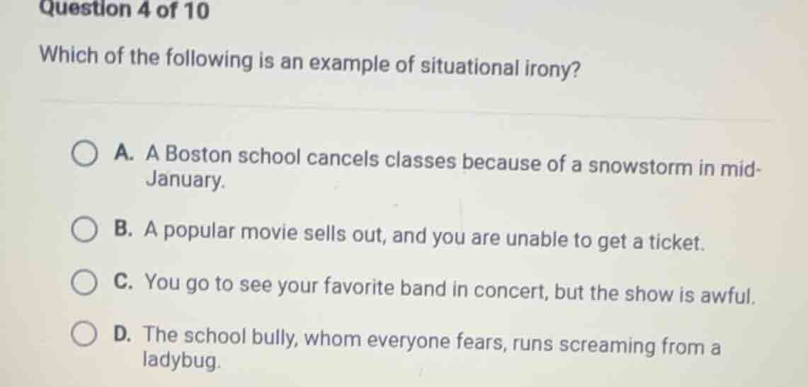 question 4 of 10 which of the following is an example of situational ir…