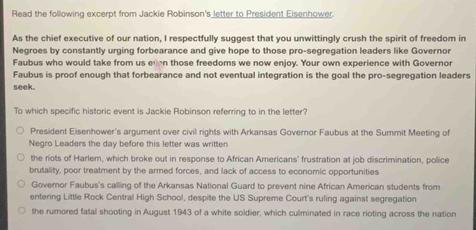 read the following excerpt from jackie robinsons letter to president ei…