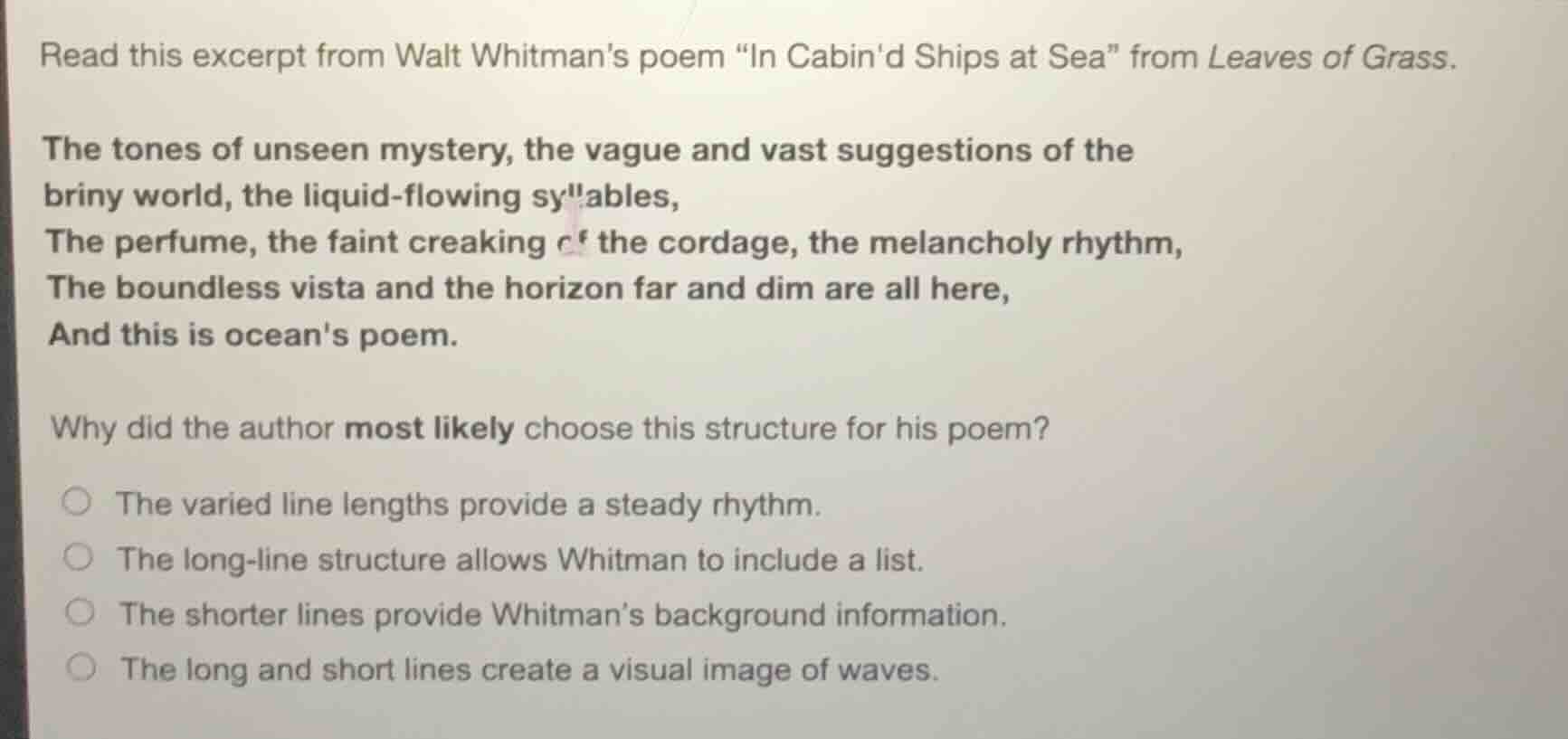 read this excerpt from walt whitmans poem \in cabind ships at sea\ from…