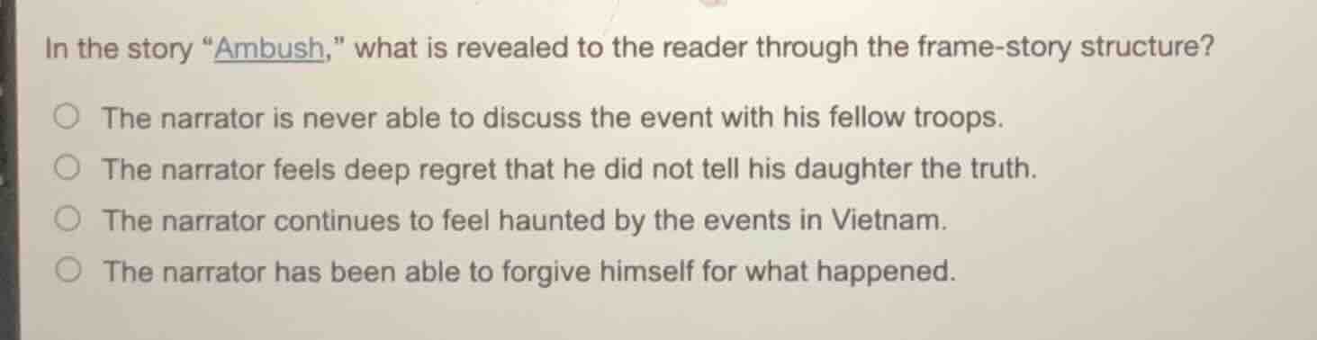 in the story \ambush,\ what is revealed to the reader through the frame…