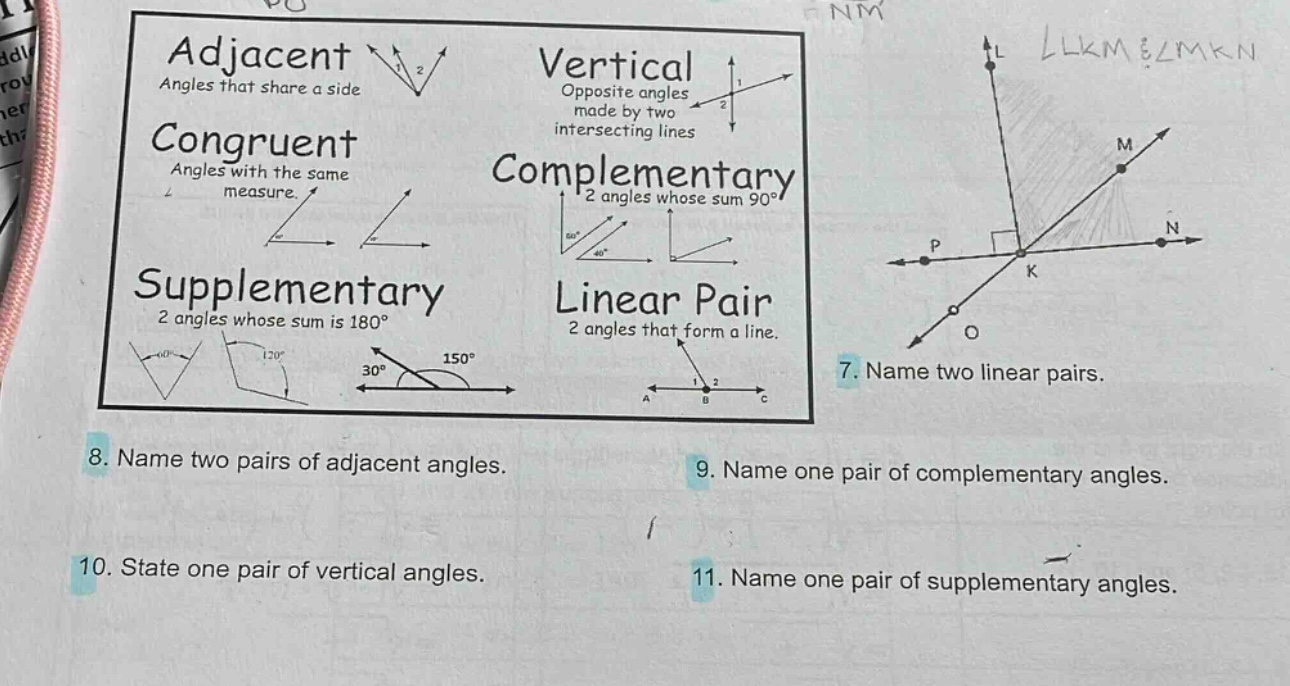 adjacent angles that share a side congruent angles with the same measur…